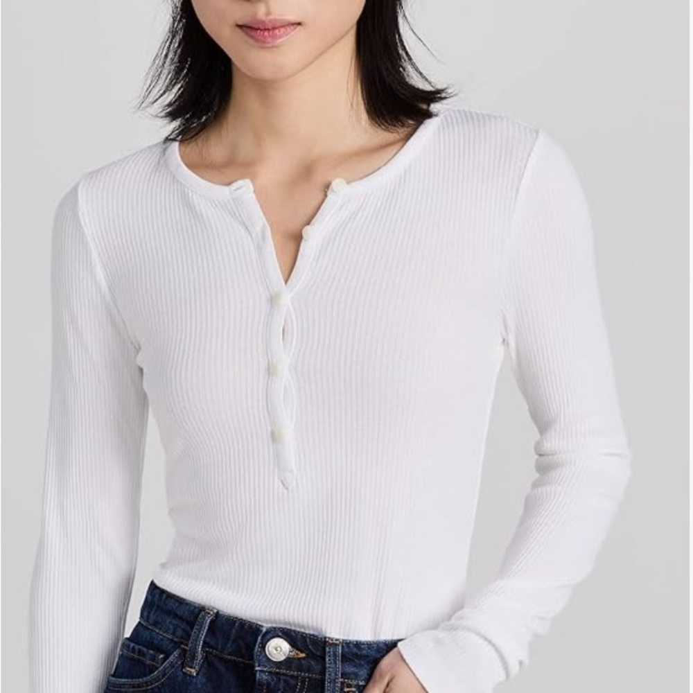 rag & bone White Button Down Ribbed Top
